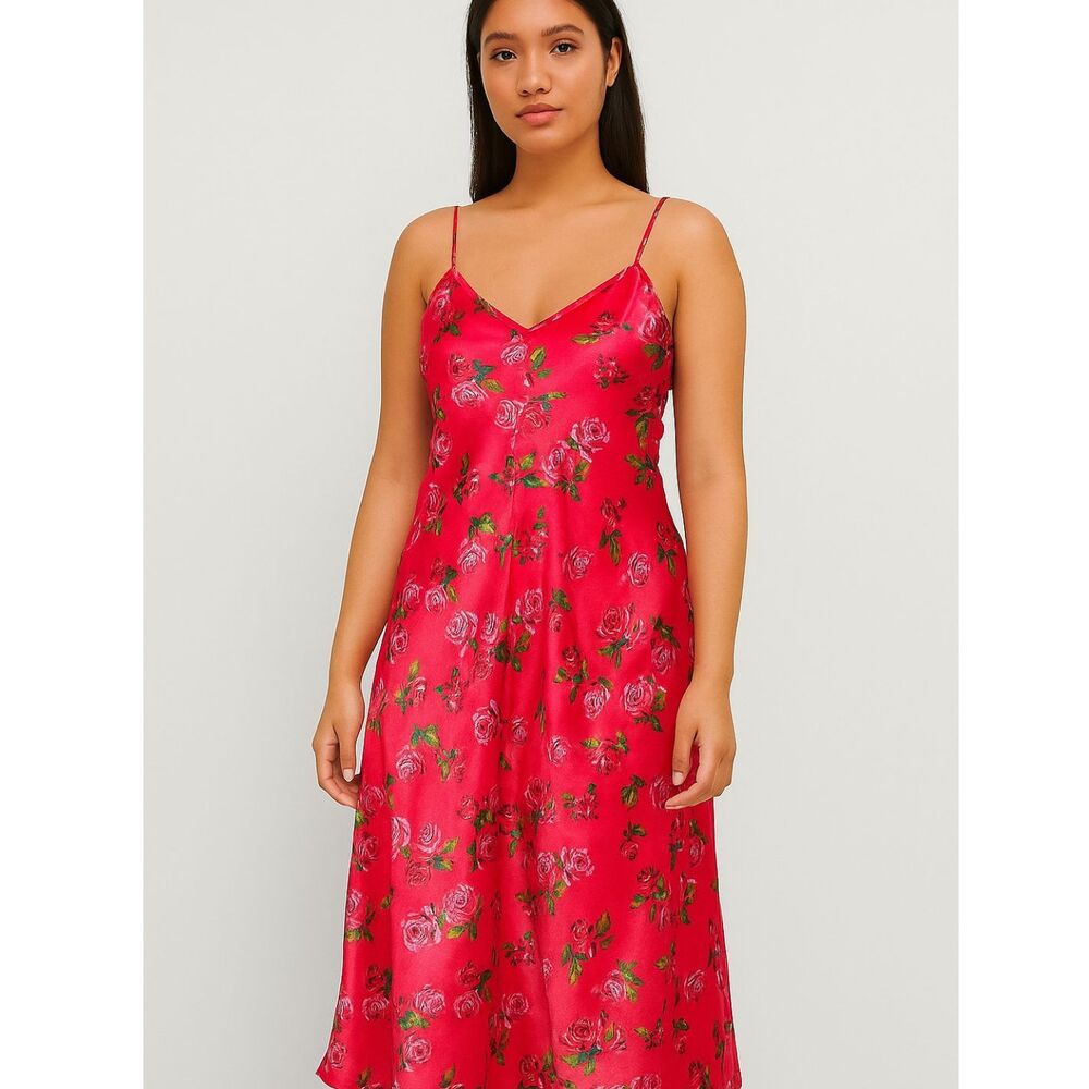 Cruz PINK FLORAL satin nightgown/ midi dress SIZE MEDIUM